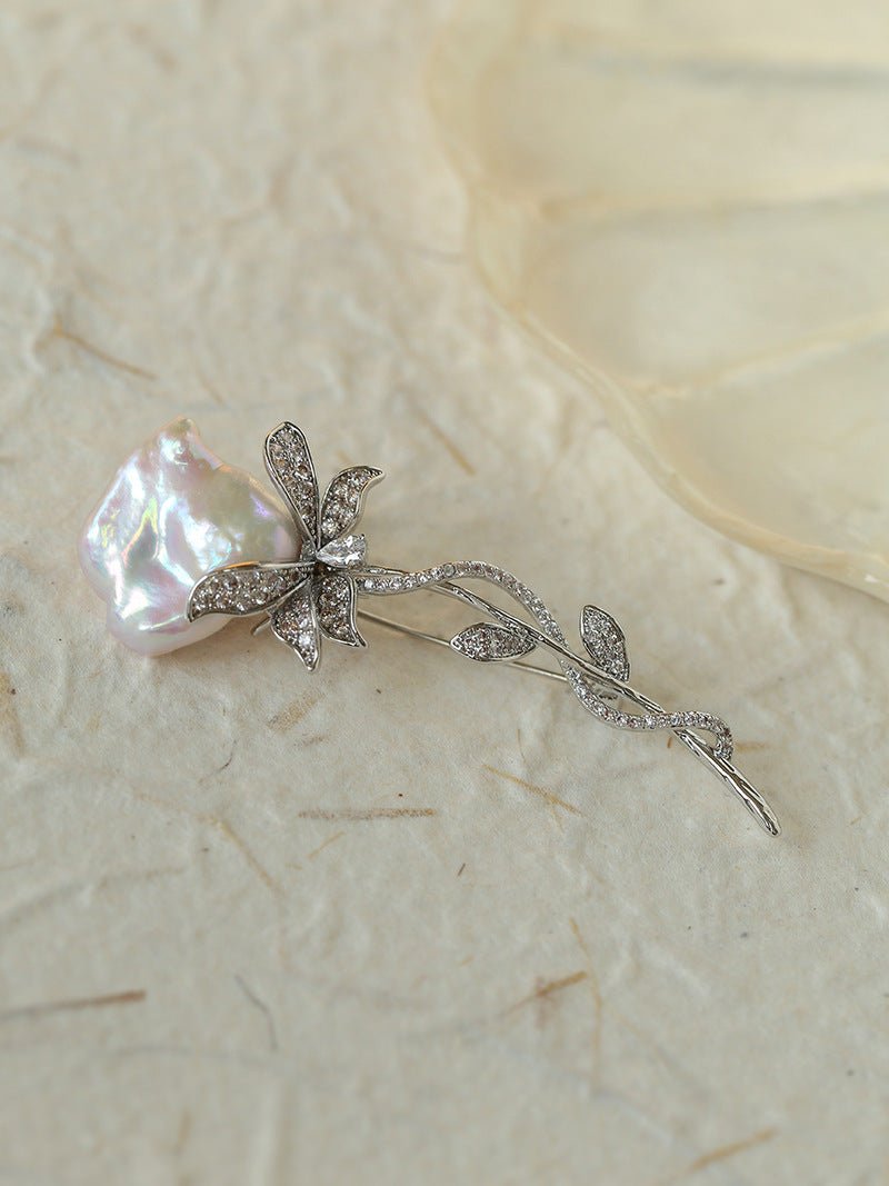 Rose Flower Baroque Pearl Brooch gembea jewelry
