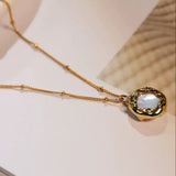 Round Baroque Pearl Pendant Chain Necklace gembea jewelry