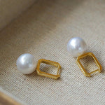 Round Baroque Pearl Square Hoops Earrings