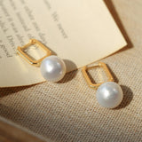 Round Baroque Pearl Square Hoops Earrings