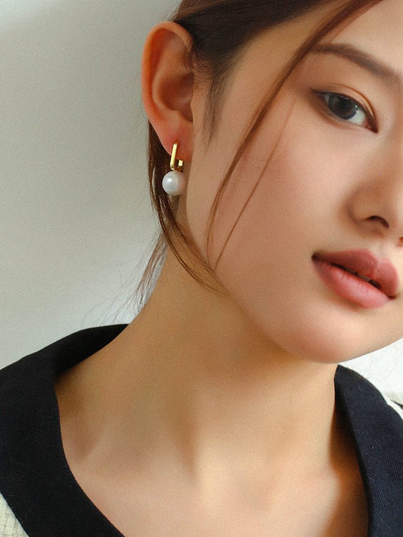 Round Baroque Pearl Square Hoops Earrings gembea jewelry