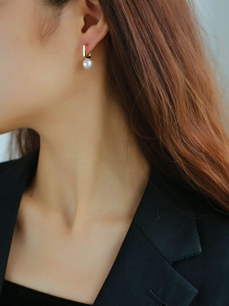 Round Baroque Pearl Square Hoops Earrings gembea jewelry