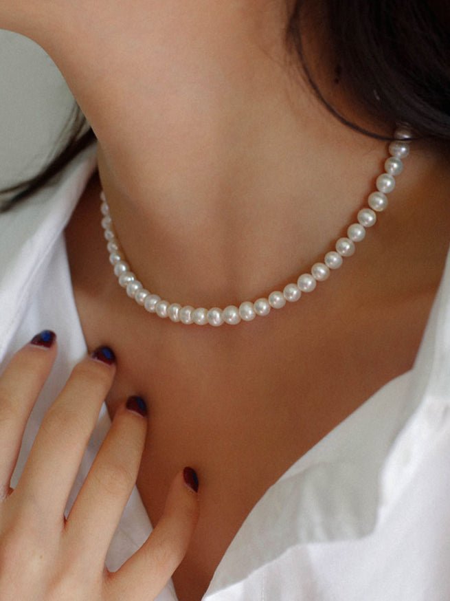 Round Freshwater Pearl Strand Choker Necklace gembea jewelry