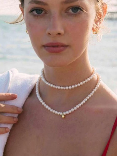 Round Freshwater Pearl Strand Choker Necklace gembea jewelry