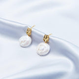 Round Pendant Baroque Pearl Earrings - Gembea Jewelry