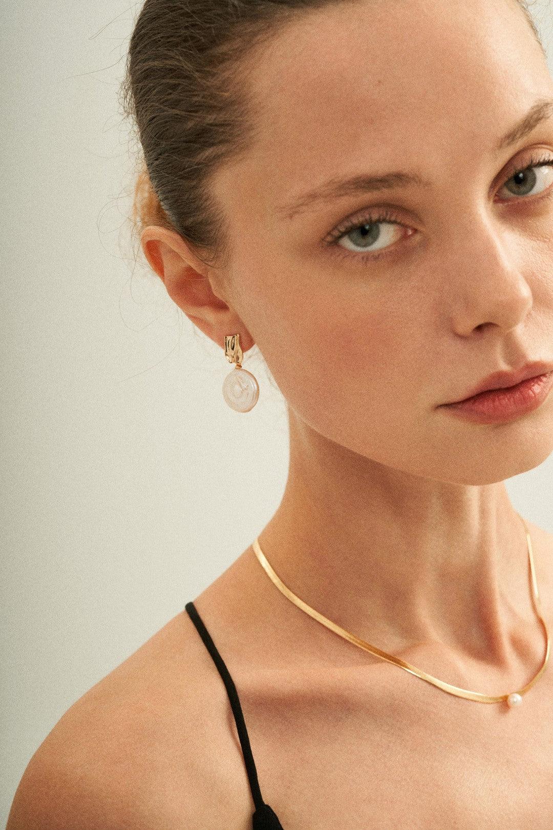 Round Pendant Baroque Pearl Earrings - Gembea Jewelry