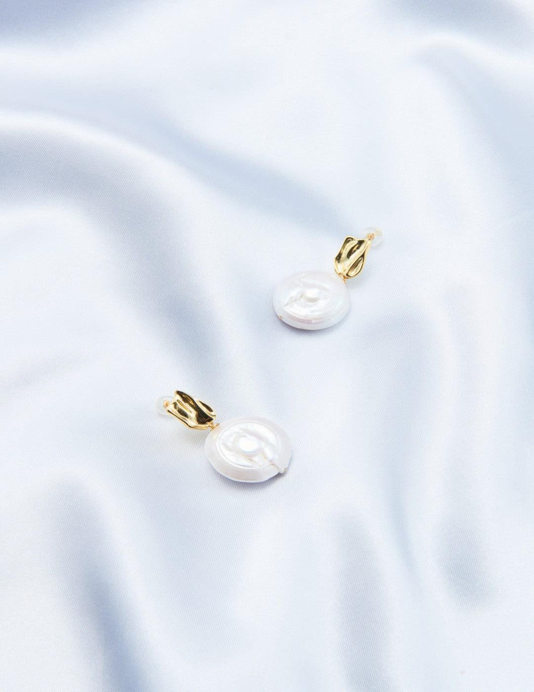 Round Pendant Baroque Pearl Earrings - Gembea Jewelry