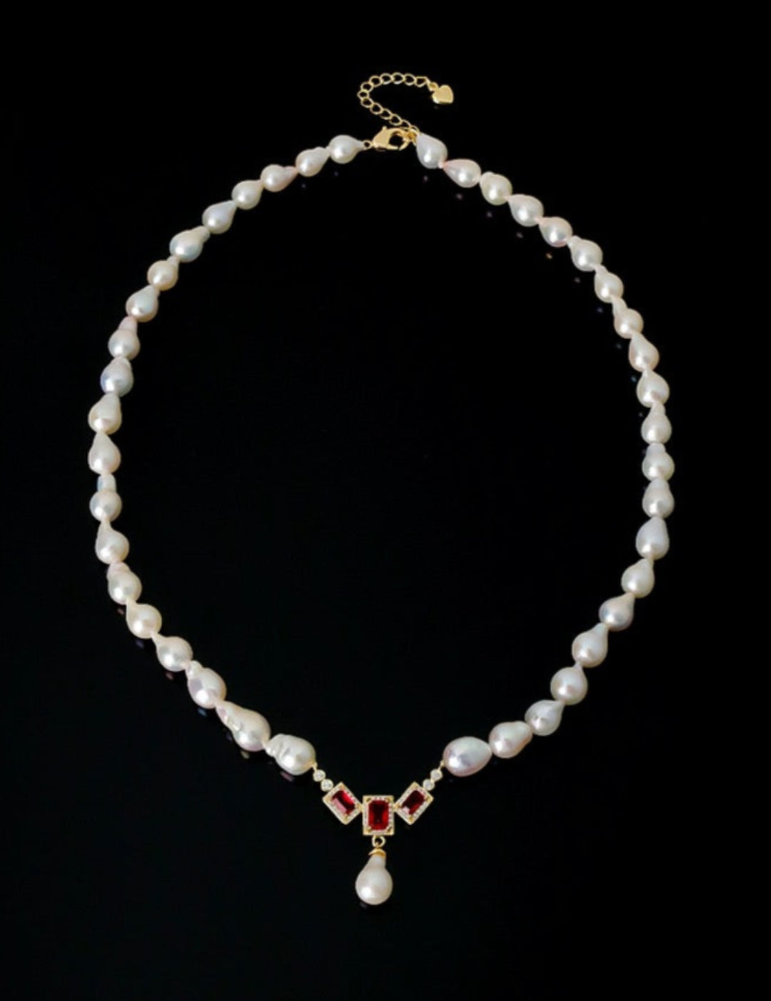 Ruby Zircon Drop Pearl Beaded Necklace GEMBEA JEWELRY