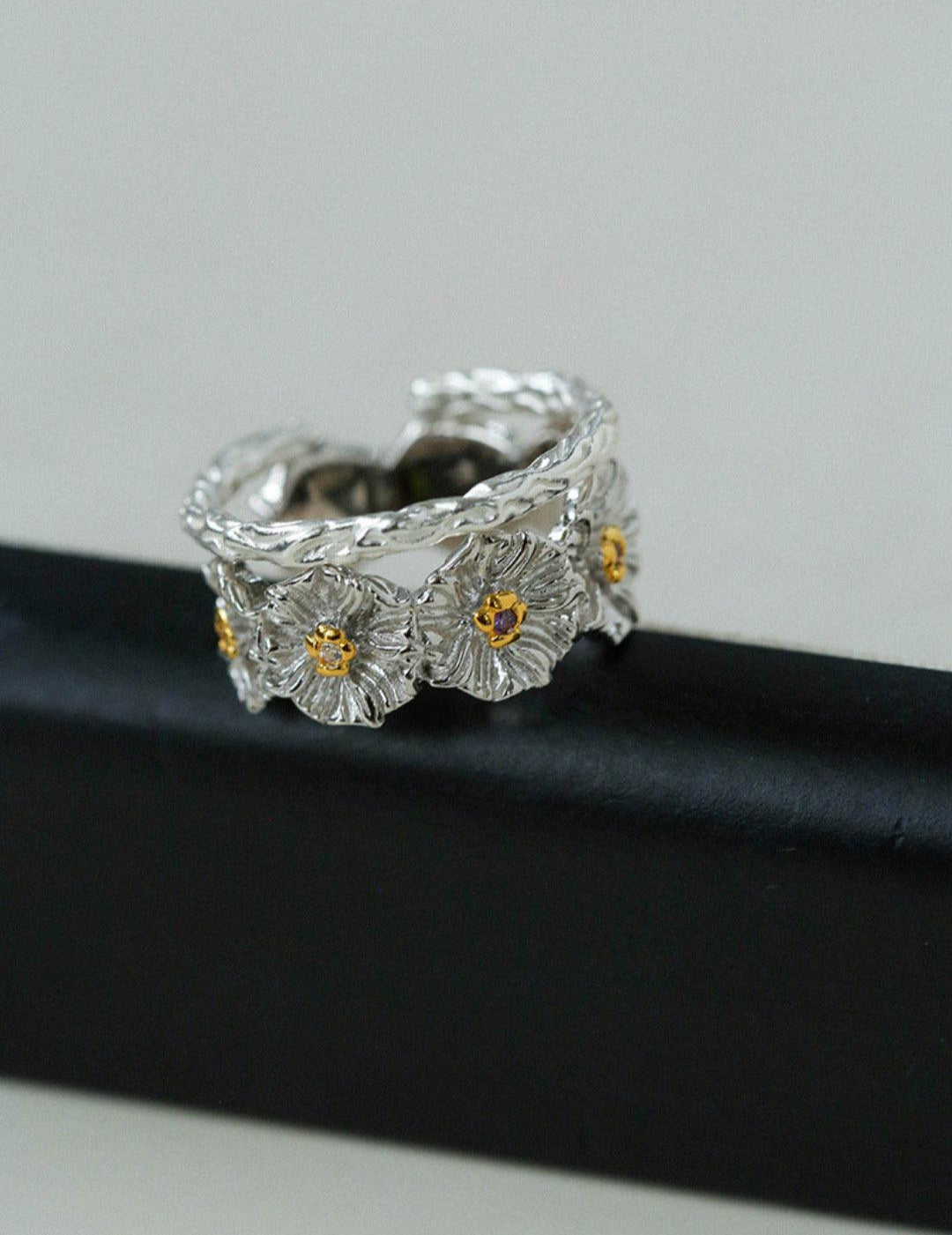 S925 Silver Little Daisy Open Set Ring - Gembea Jewelry