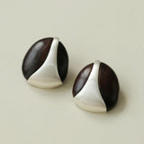 Sandalwood and Metal Brushed Stud Earrings - Gembea Jewelry