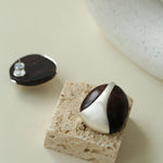 Sandalwood and Metal Brushed Stud Earrings - Gembea Jewelry