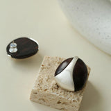 Sandalwood and Metal Brushed Stud Earrings - Gembea Jewelry