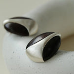 Sandalwood and Metal Brushed Stud Earrings - Gembea Jewelry