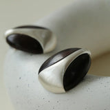 Sandalwood and Metal Brushed Stud Earrings - Gembea Jewelry