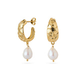 Sanded Texture Metal Irregular Pearl Drop Earrings gembea jewelry