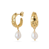 Sanded Texture Metal Irregular Pearl Drop Earrings gembea jewelry