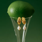 Sanded Texture Metal Irregular Pearl Drop Earrings gembea jewelry