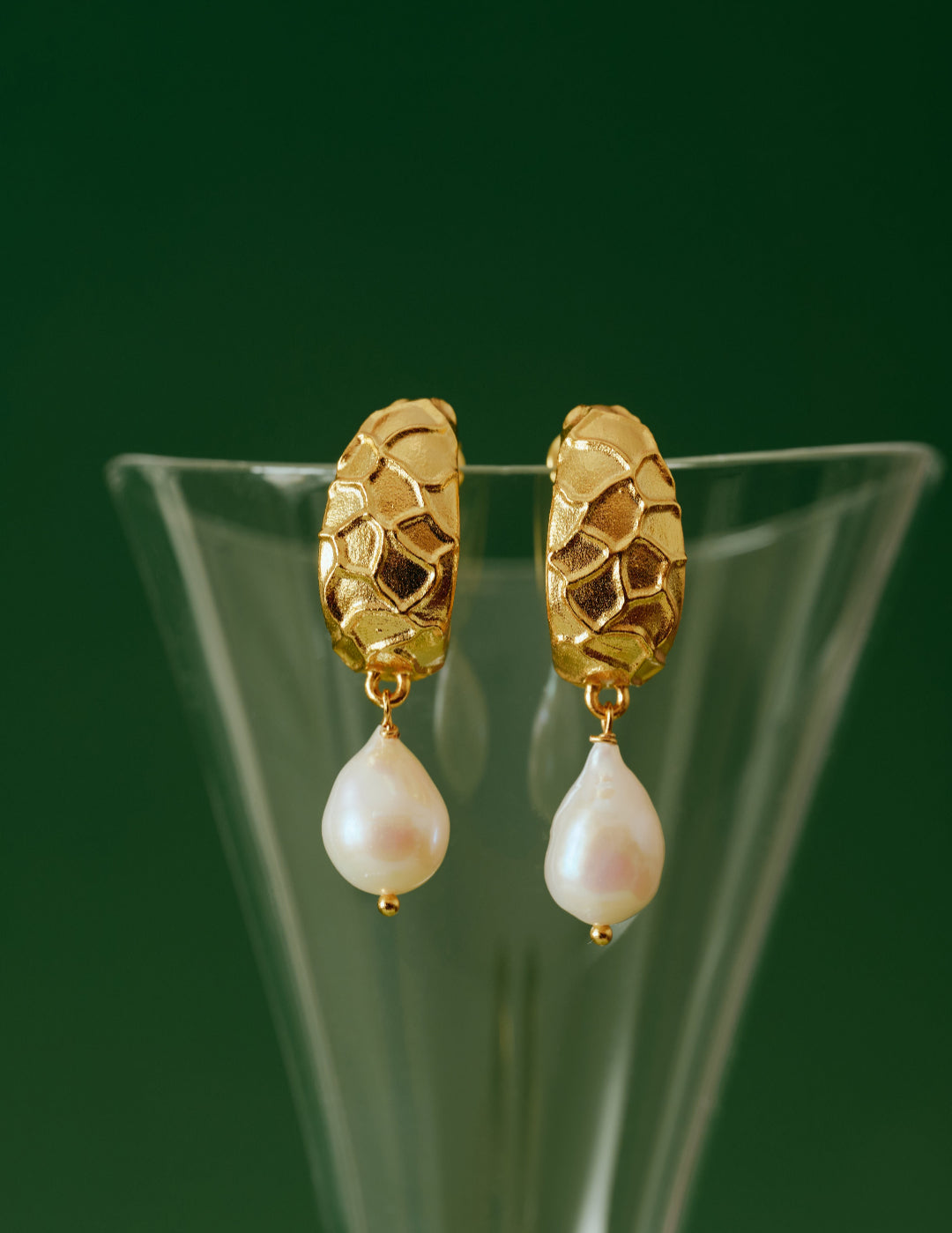 Sanded Texture Metal Irregular Pearl Drop Earrings gembea jewelry