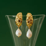 Sanded Texture Metal Irregular Pearl Drop Earrings gembea jewelry