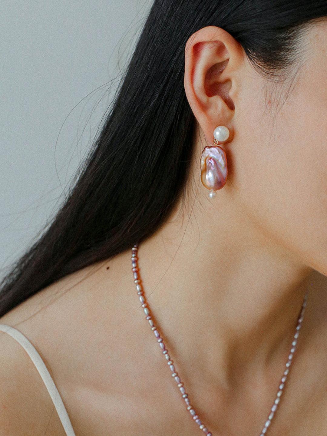 Sea's Embrace Series Colorful Baroque Pearl Earrings - Gembea Jewelry