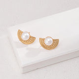 Semi-round Fan-shaped Pearl Stud Earrings - Gembea Jewelry