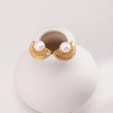 Semi-round Fan-shaped Pearl Stud Earrings - Gembea Jewelry