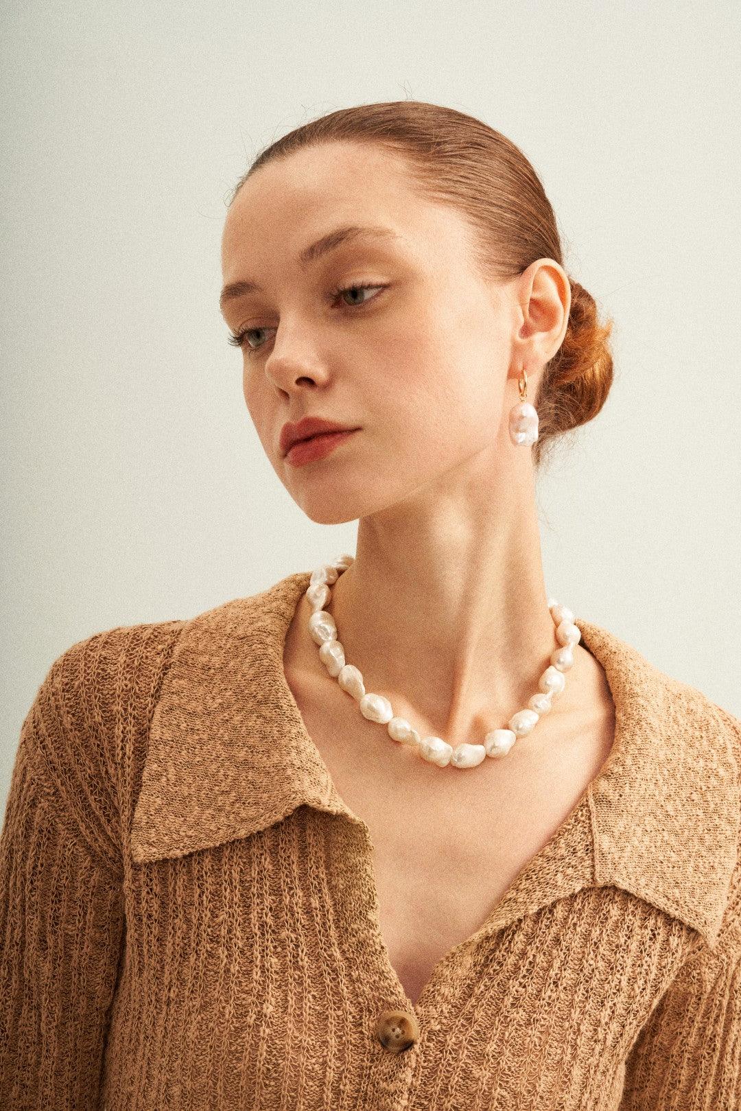 Shaped Big Baroque Beaded Choker Necklace - Gembea Jewelry