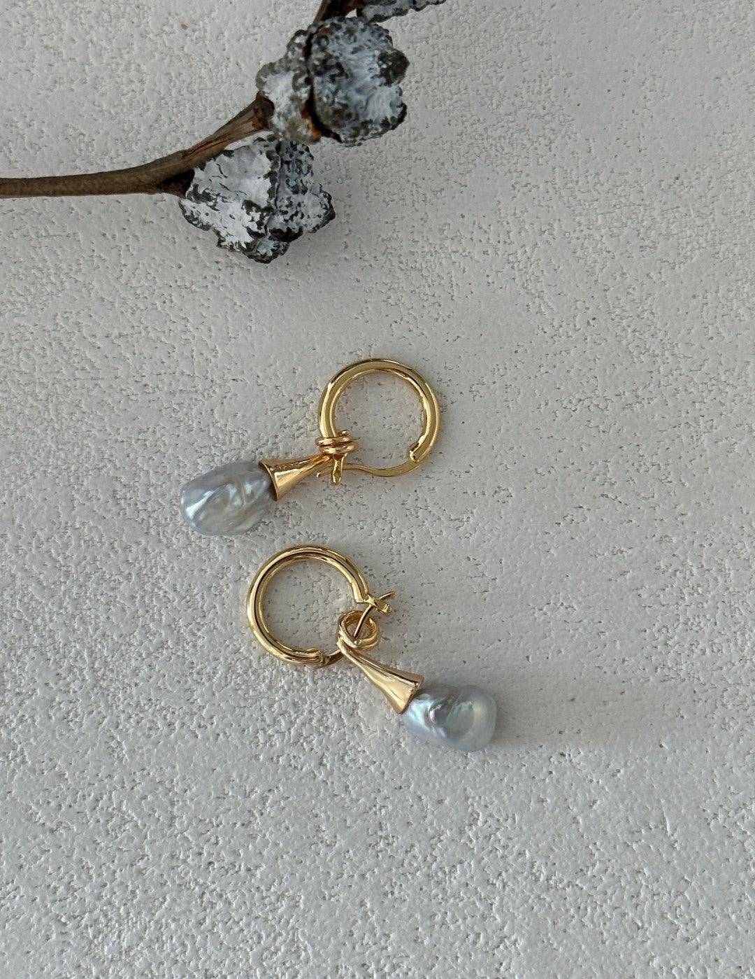 Shaped Baroque Drop Hoop Earrings - Gembea Jewelry
