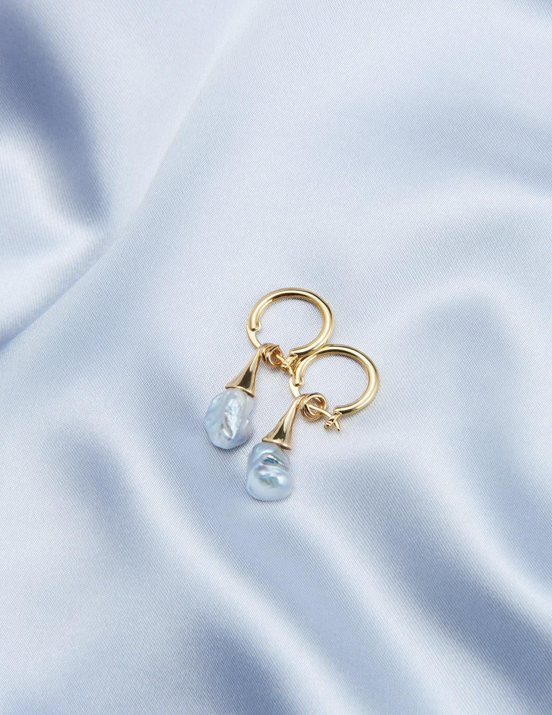 Shaped Baroque Drop Hoop Earrings - Gembea Jewelry
