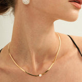 Simple Gold Snake Bone Pearl Necklace - Gembea Jewelry