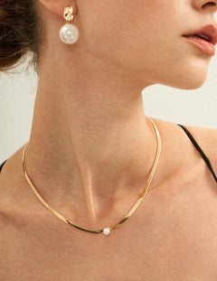 Simple Gold Snake Bone Pearl Necklace - Gembea Jewelry