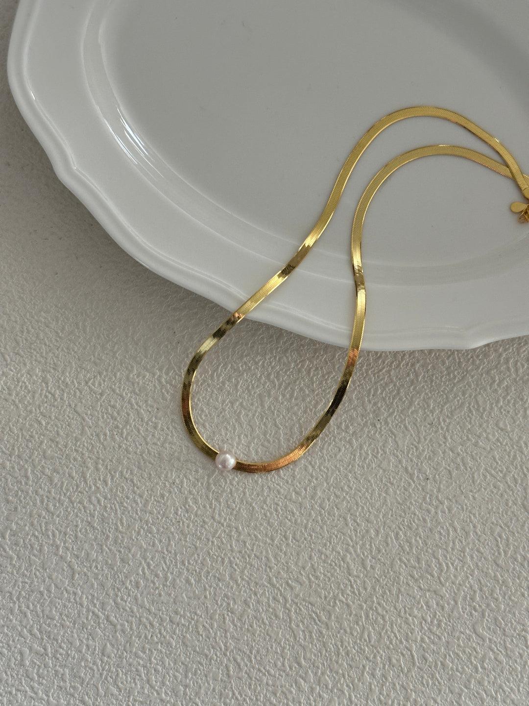Simple Gold Snake Bone Pearl Necklace - Gembea Jewelry