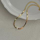 Simple Gold Snake Bone Pearl Necklace - Gembea Jewelry