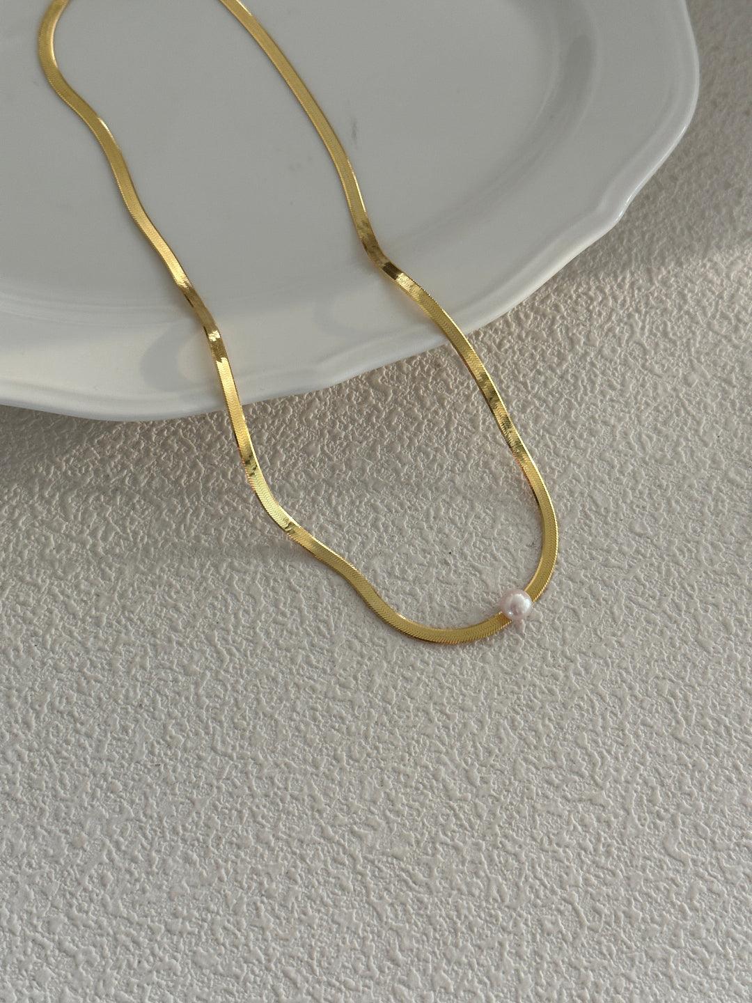 Simple Gold Snake Bone Pearl Necklace - Gembea Jewelry