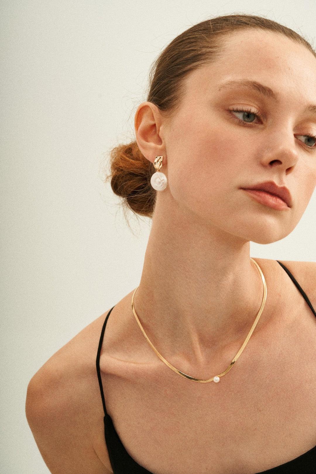 Simple Gold Snake Bone Pearl Necklace - Gembea Jewelry