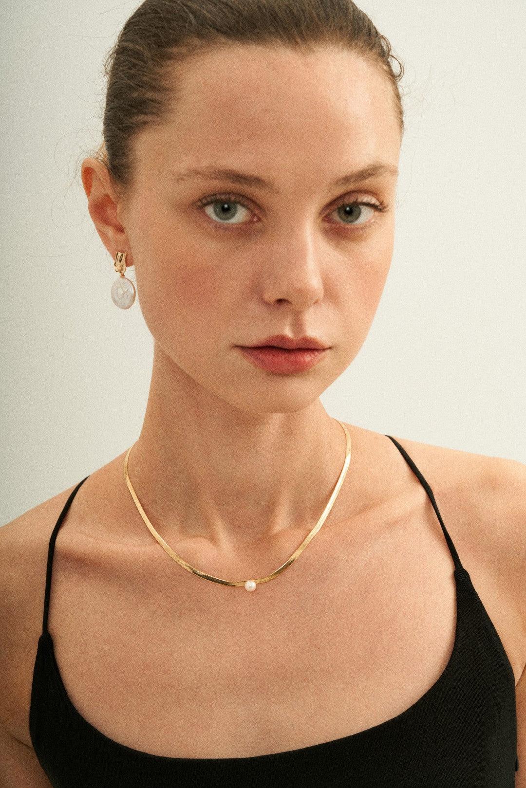 Simple Gold Snake Bone Pearl Necklace - Gembea Jewelry