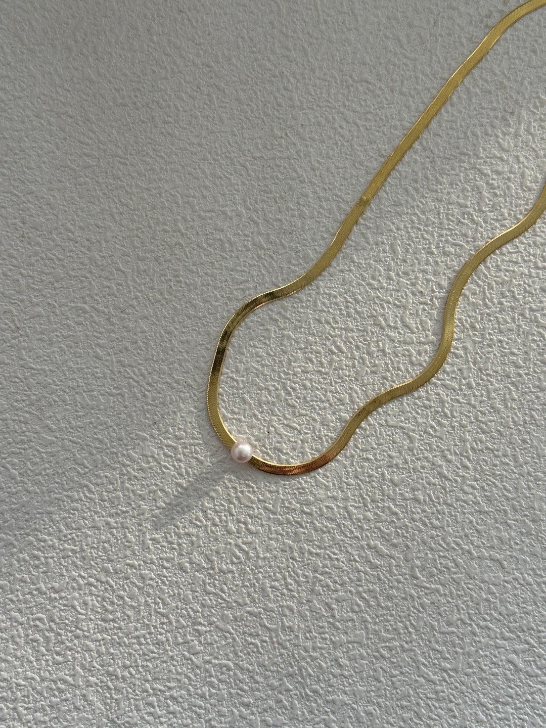 Simple Gold Snake Bone Pearl Necklace - Gembea Jewelry