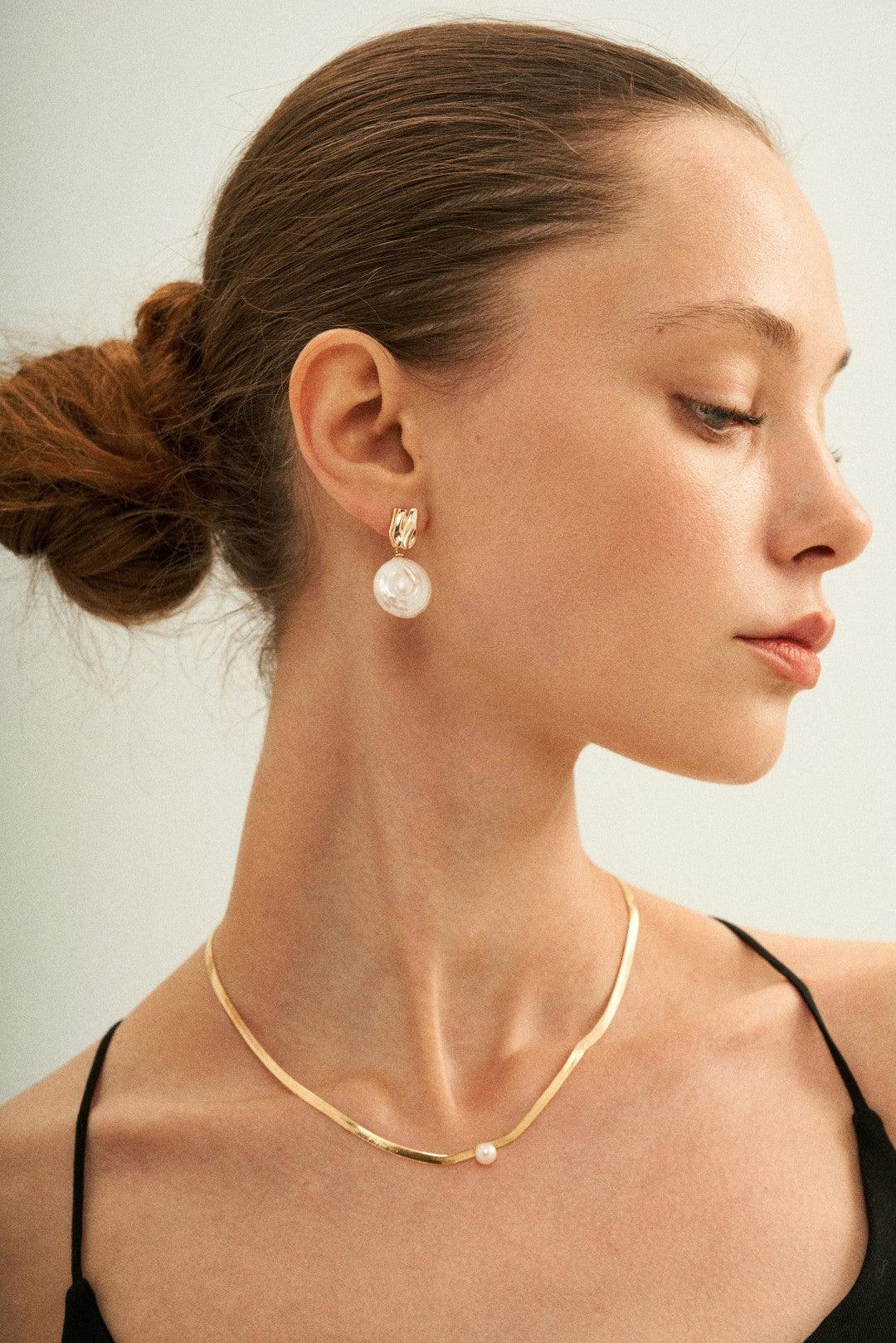 Simple Gold Snake Bone Pearl Necklace - Gembea Jewelry