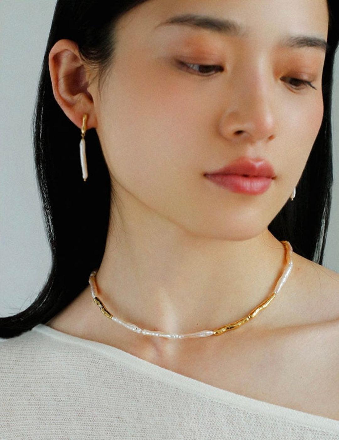 Simple Long Baroque Toothpick Pearl Necklace - Gembea Jewelry