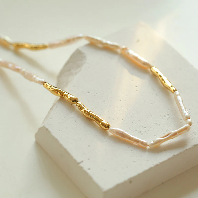 Simple Long Baroque Toothpick Pearl Necklace-Gembea Jewelry