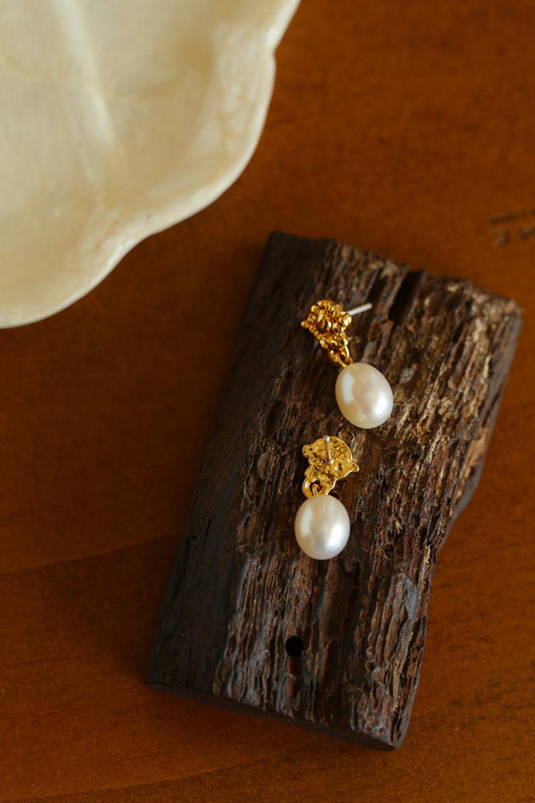 Simple Oval Pearl Long Drop Earrings - Gembea Jewelry