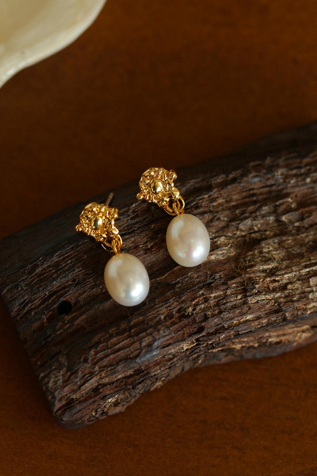 Simple Oval Pearl Long Drop Earrings - Gembea Jewelry