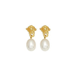 Simple Oval Real Pearl Drop Earrings gembea jewelry