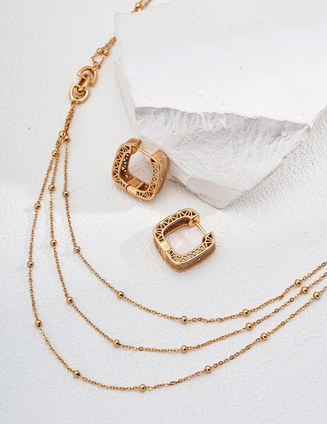 Simple Three Gold Chain Stacked 925 Sterling Silver Necklace - Gembea Jewelry