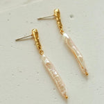 Simple Long Baroque Toothpick Pearl Earrings - Gembea Jewelry