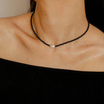 Single Pearl Black Red Agate Beaded Necklace - Gembea Jewelry