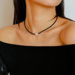 Single Pearl Black Red Agate Beaded Necklace - Gembea Jewelry