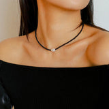 Single Pearl Black Red Agate Beaded Necklace - Gembea Jewelry