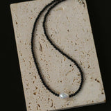 Single Pearl Black Red Agate Beaded Necklace - Gembea Jewelry