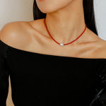 Single Pearl Black Red Agate Beaded Necklace - Gembea Jewelry
